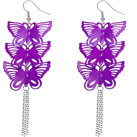 Purple Cascade Butterfly Chain Earrings