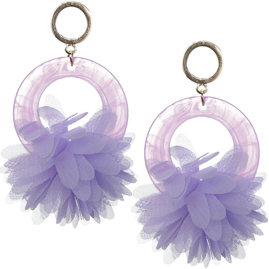 Purple Chiffon Open Circle Drop Earrings