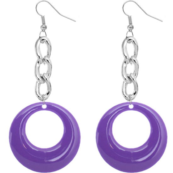 Purple Chain Link Drop Hoop Earrings