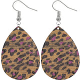 Purple Cheetah Print Wooden Teardrop Earrings