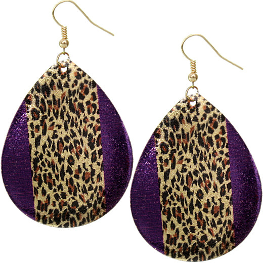 Purple Cheetah Teardrop Drop Earrings