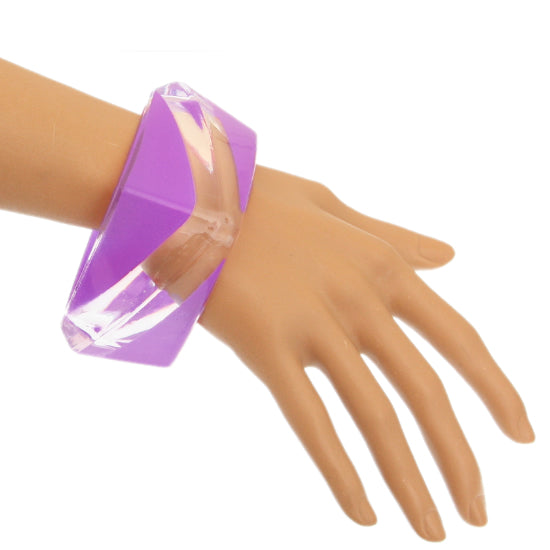 Purple Clear Striped Square Bangle Bracelet