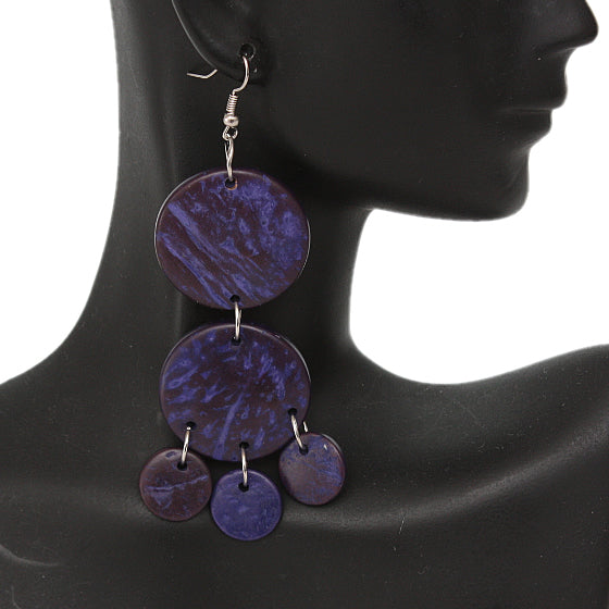 Purple Coconut Round Disc Earrings