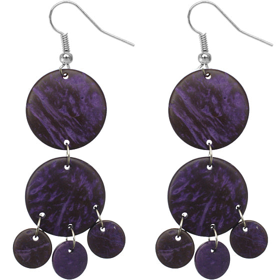 Purple Coconut Round Disc Earrings