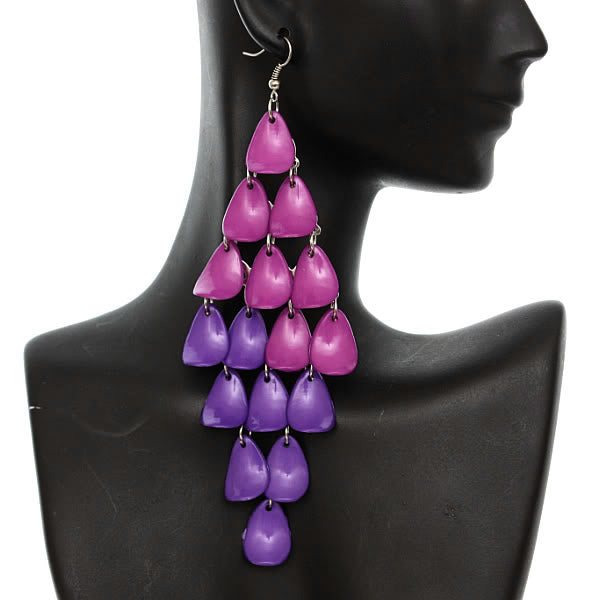 Purple Colorblock Arch Teardrop Dangle Earrings