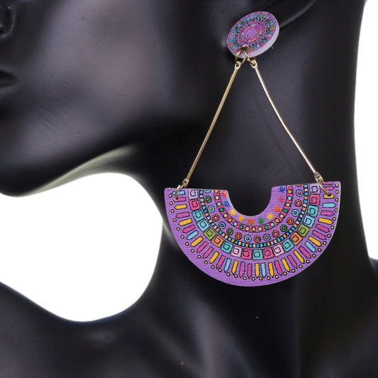 Purple Crescent Triangular Shape Post Earrings