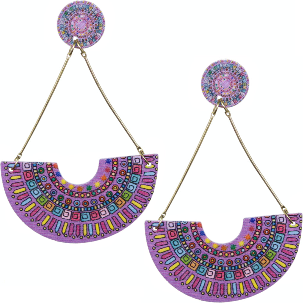 Purple Crescent Triangular Shape Post Earrings