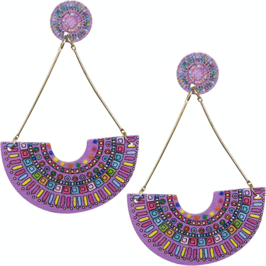 Purple Crescent Triangular Shape Post Earrings