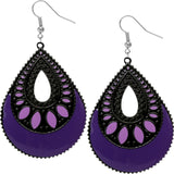 Purple Black Open Teardrop Earrings