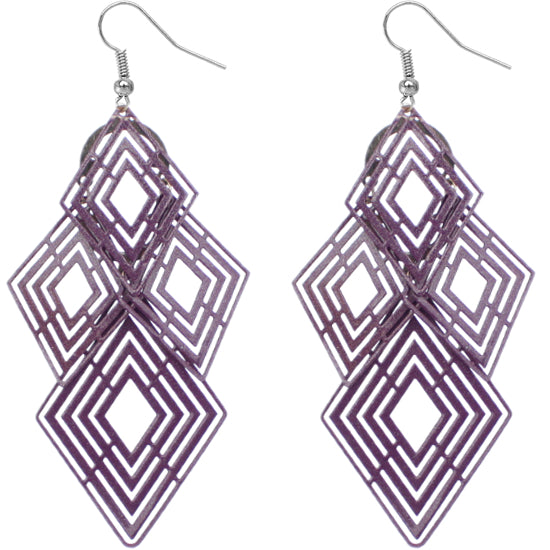 Purple Diamond Shaped Dangle Earrings
