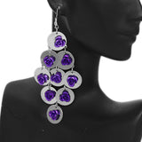 Purple Flat Disc Floral Dangle Earrings