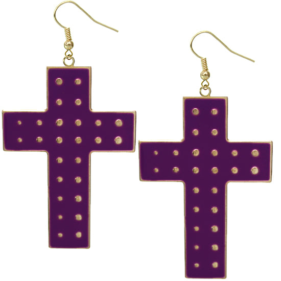 Purple Dotted Cross Dangle Earrings
