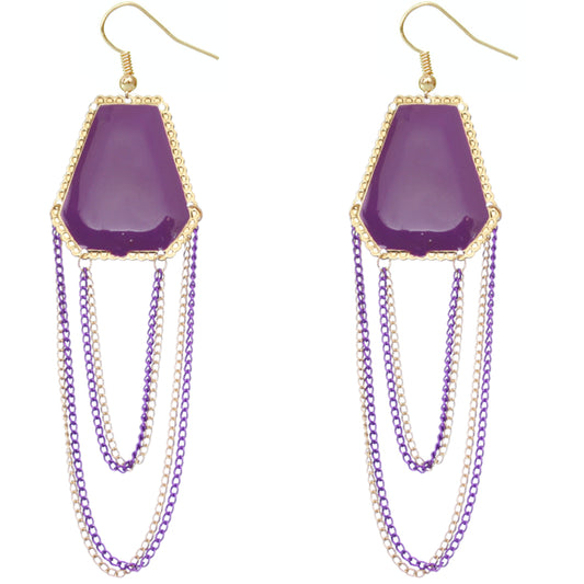 Purple Double Chain Geometric Dangle Earrings