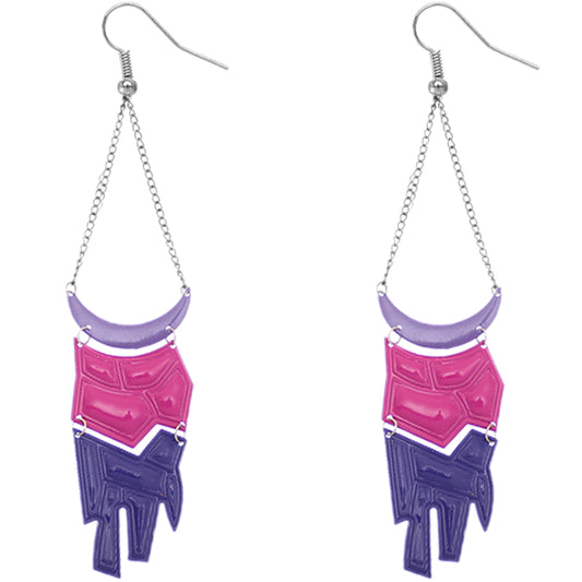Purple Pink Geometric Drop Chain Earrings