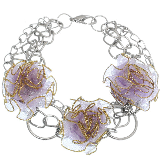 Purple Tulle Flower Chain Bracelet