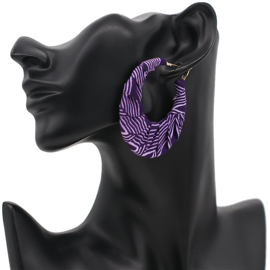 Purple Fabric Wrapped Hoop Earrings