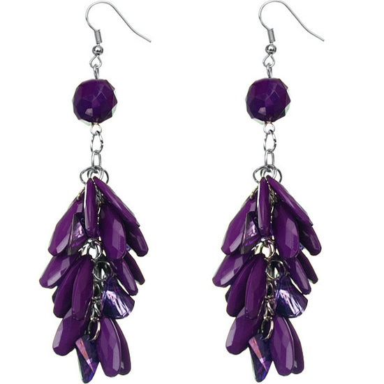 Purple Faceted Beaded Oval Dangle Earrings