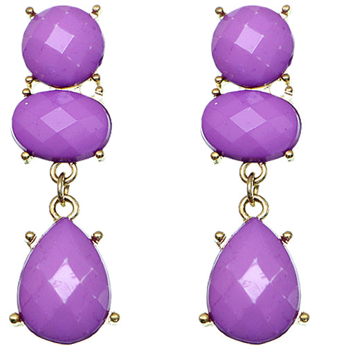 Purple Elegant Faceted Teardrop Post Earrings