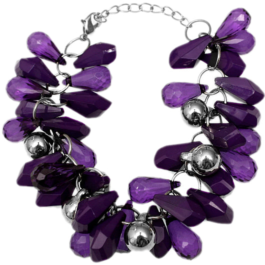 Purple Faceted Beaded Bracelet Earrings Set
