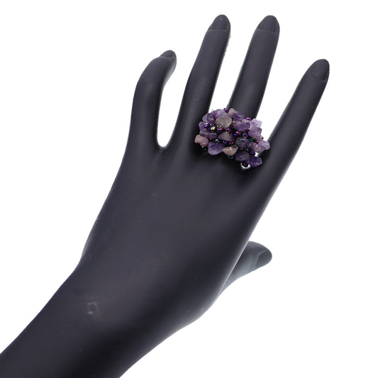 Purple Faux Crystal Seed Bead Elastic Ring