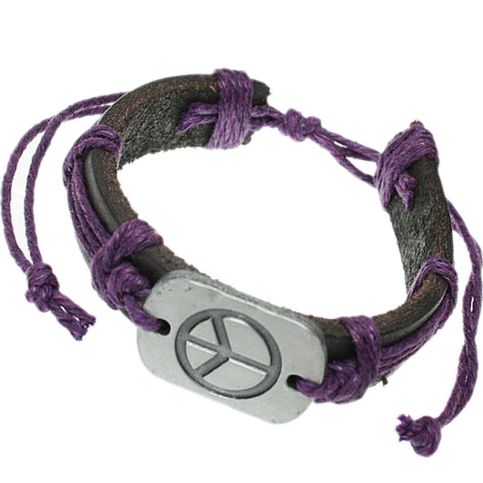 Purple Faux Leather Peace Adjustable Bracelet