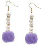 Purple CZ Faux Pearl Pom Pom Earrings
