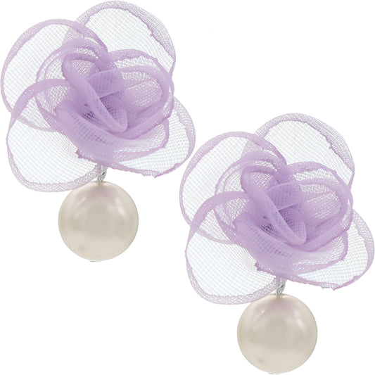 Purple Tulle Faux Pearl Stud Earrings