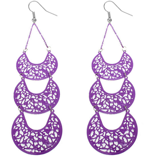 Purple Crescent Long Chain Earrings
