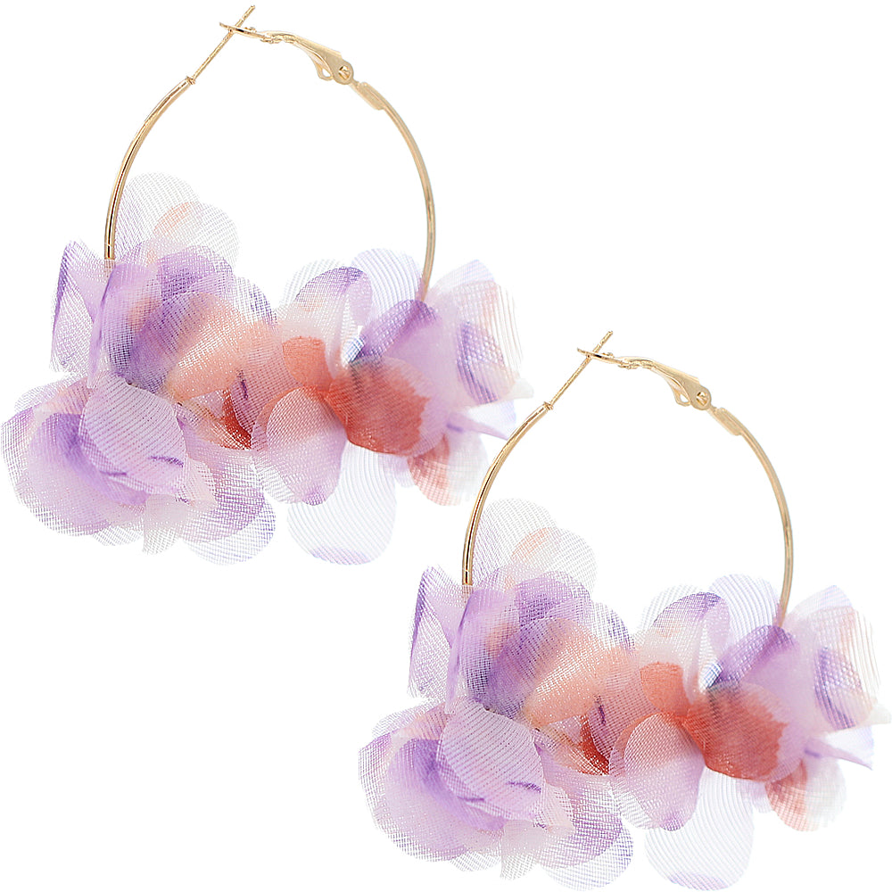 Purple Floral Tulle Mini Hoop Earrings