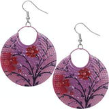 Purple Large Floral Pattern Metal Earrings