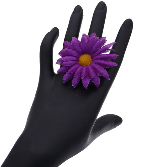 Purple Large Daisy Flower Adjustable Ring