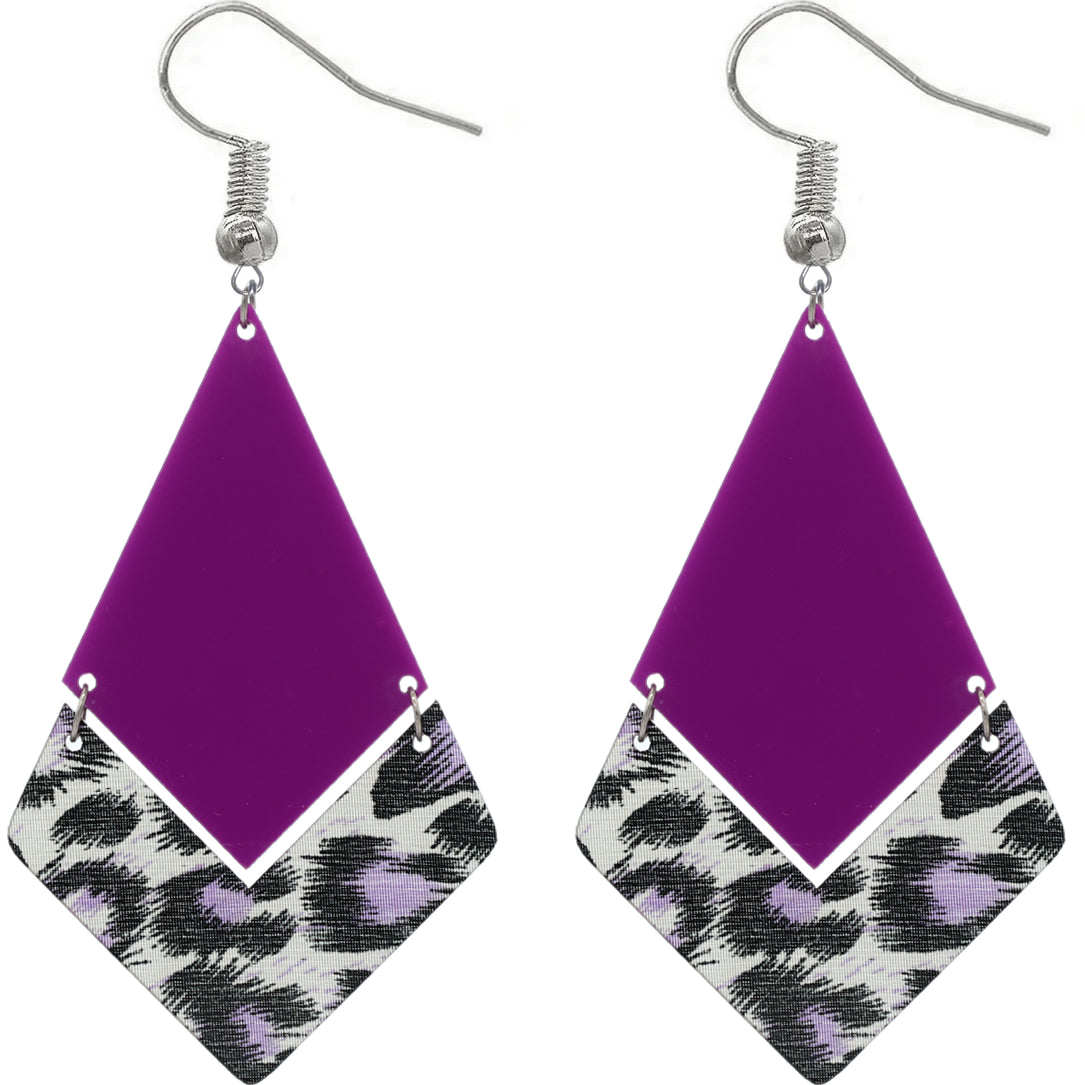 Purple Geometric Leopard Print Dangle Earrings