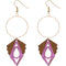 Purple Geometric Wooden Hoop Earrings
