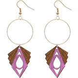 Purple Geometric Wooden Hoop Earrings