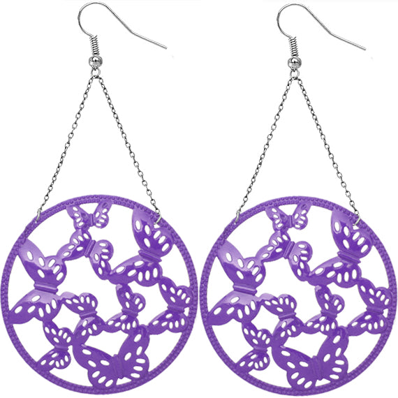 Purple Gigantic Butterfly Chain Earrings