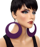 Dark Purple Large Gigantic Wooden Round Hoop Earrings