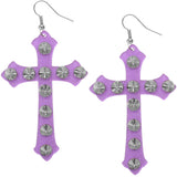 Purple Glitter Studded Cross Earrings