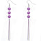 Purple Glossy Triple Beaded Chain Earrings