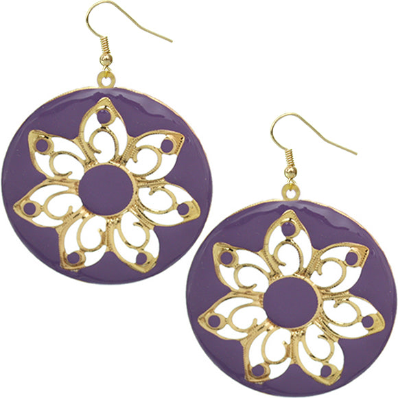 Purple Glossy Floral Dangle Earrings