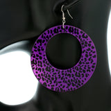 Purple Spotted Cheetah Print Round Earrings