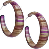 Purple Glossy Striped Hoop Earrings