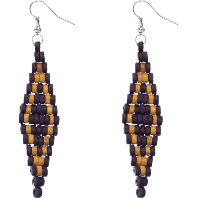 Purple wooden earrings