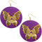 Purple Gold Wooden Butterfly Dangle Earrings