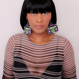Purple Green Hiphop Radio Boombox Earrings