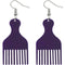 Purple Afro Pick Comb Afrocentric Wooden Earrings