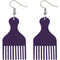 Purple Afro Pick Comb Afrocentric Wooden Earrings