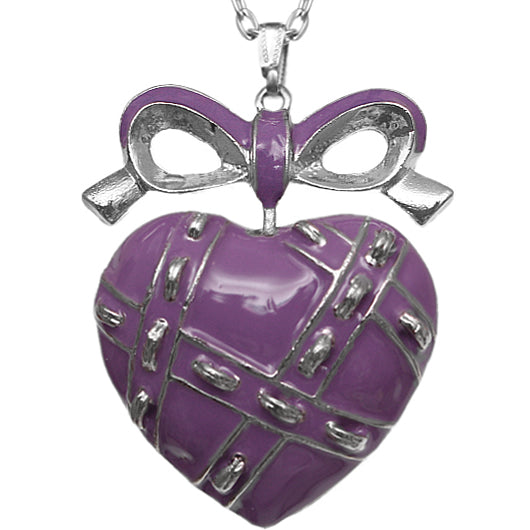 Purple Heart Bow Charm Necklace