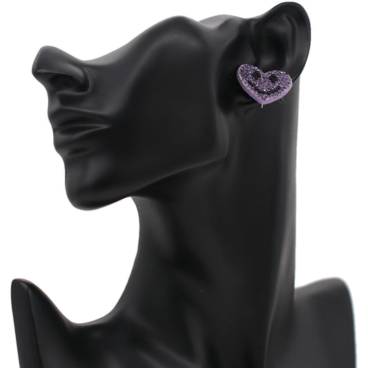 Purple Heart Smiley Face Earrings