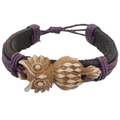 Purple Faux Leather Hoot Owl String Bracelet