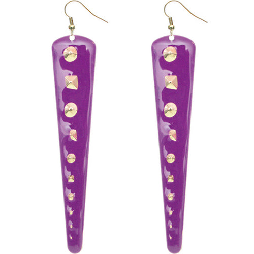 Purple Inverted Studded Triangle Dangle Earrings